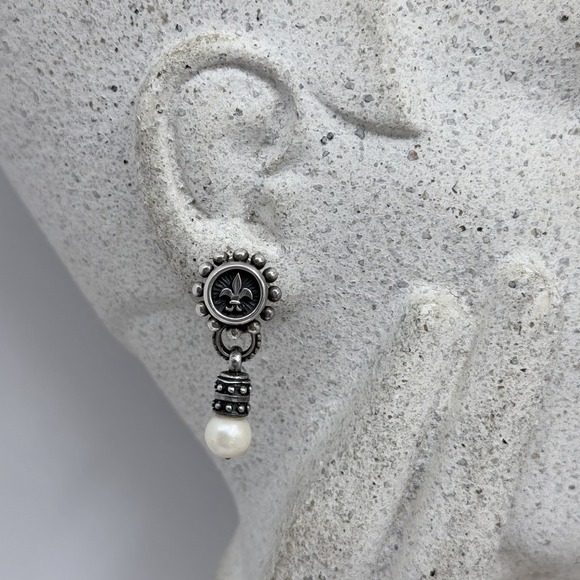 Ned Bowman B.C. Silver Sterling Pearl Earrings Fleur de Lis 17 Grams $495.00 - Picture 1 of 10